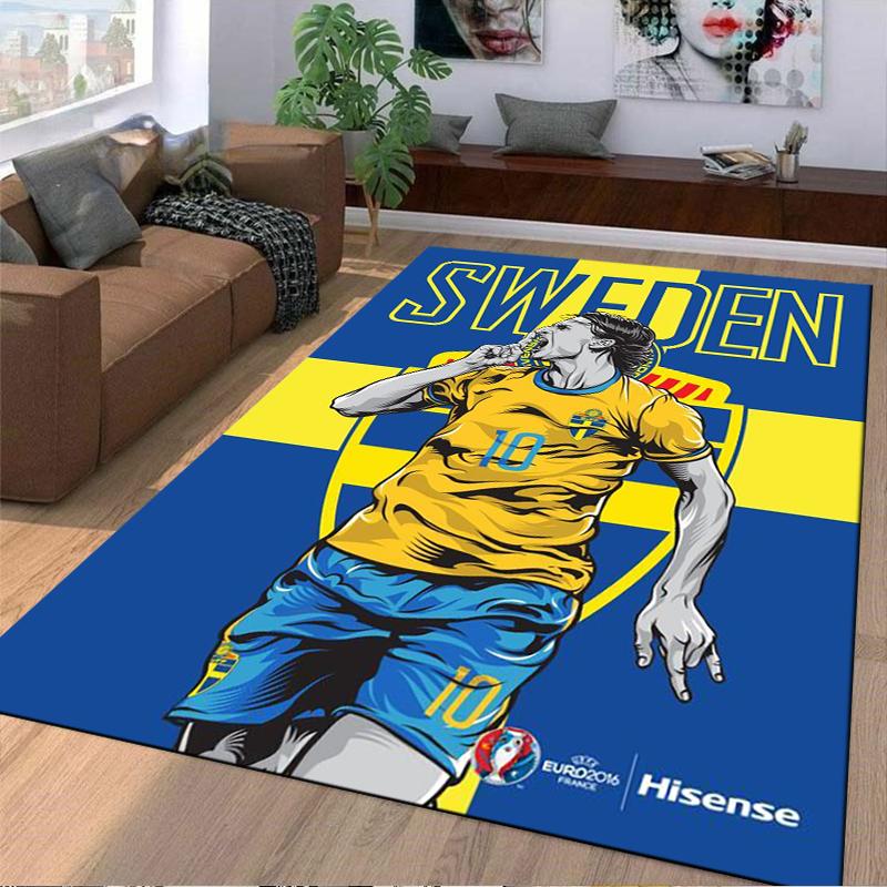 Schweden Nationalspieler Teppich, Gelb-Blaues Sportdesign Geeignet als rutschfester Unterleger für Wohnzimmer Schlafzimmer Sofas