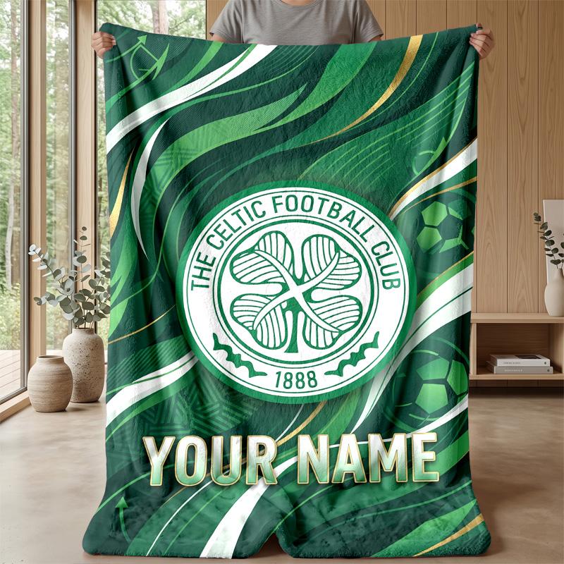 Custom Text Flannel Throw Blanket, Lightweight Cozy Bed Sofa BlanketCeltic FC