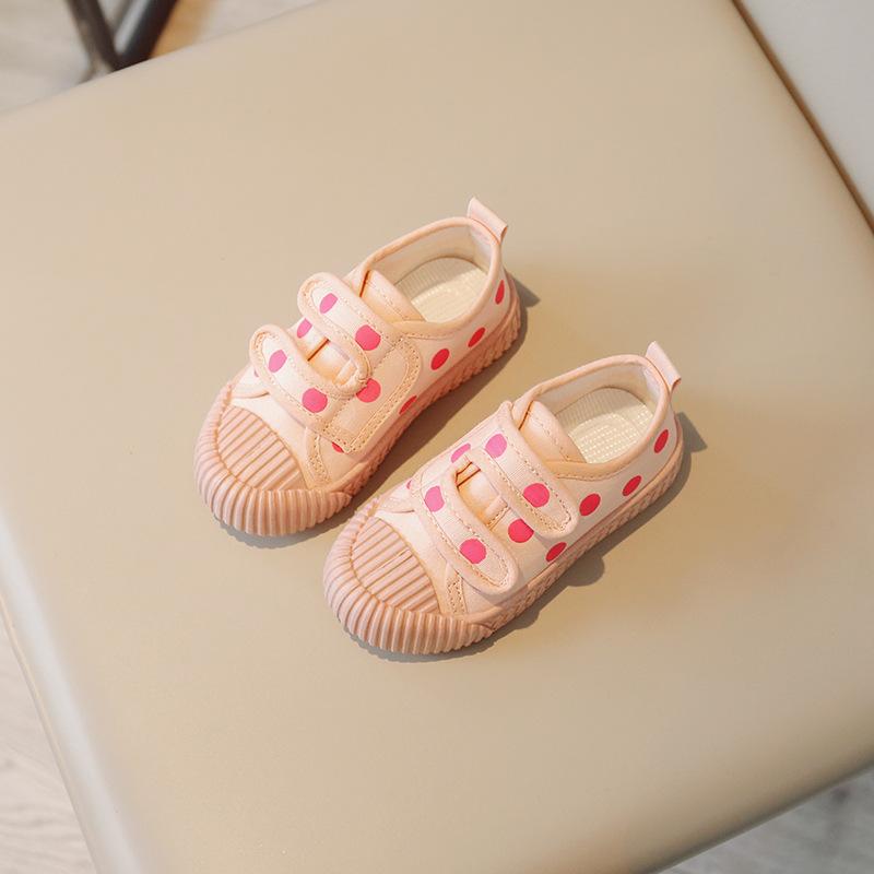 Tenis Dívčí plátěné boty 2024 Jaro Podzim Nové Roztomilé puntíkaté Dětské boty Jednoduché a Všestranné Ležérní boty Lehké Dívčí boty