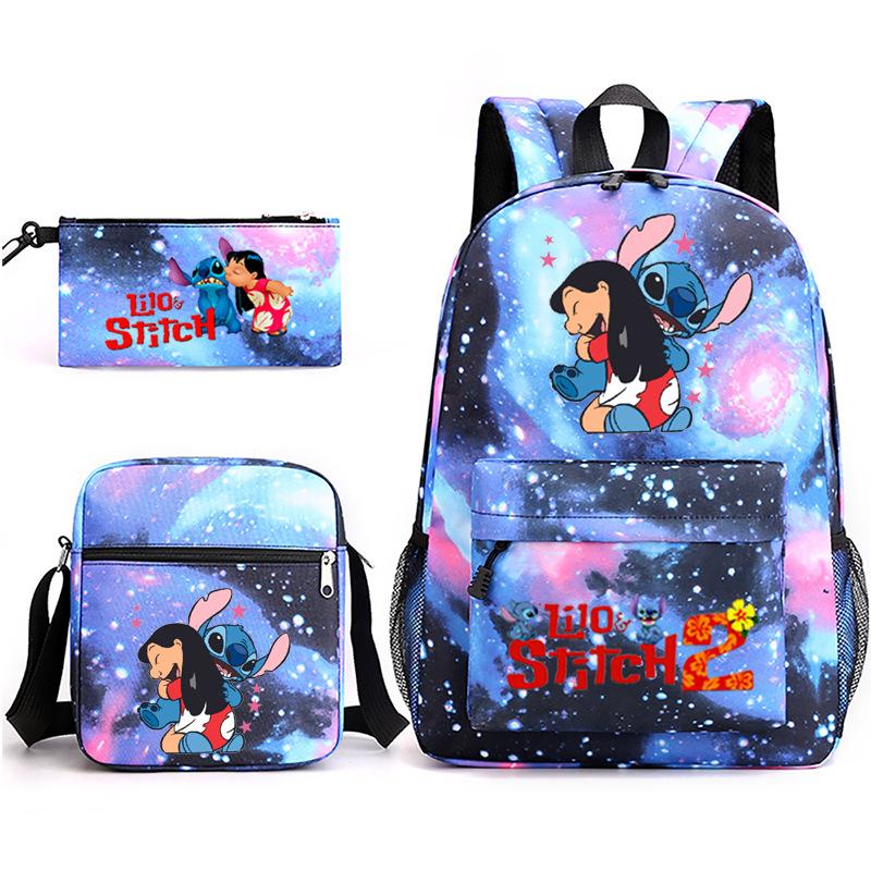 Large Capacity Schoolbag with Shoulder Strap; Student Three-piece Pencil Case Set
