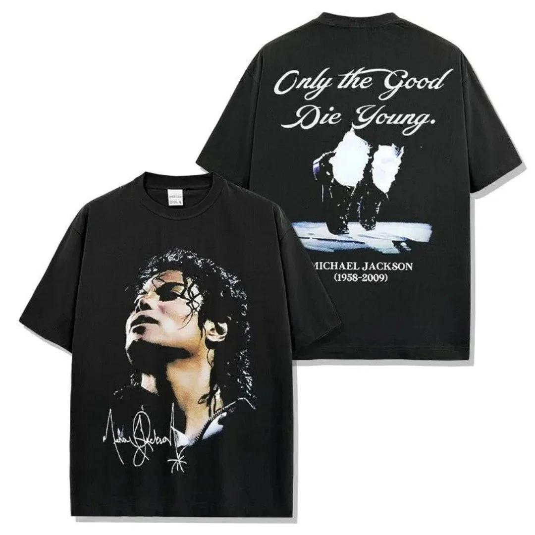 Michael Jackson Pure Cotton T-Shirt Retro MJ Unisex Cotton T-Shirt Tops Tees XL