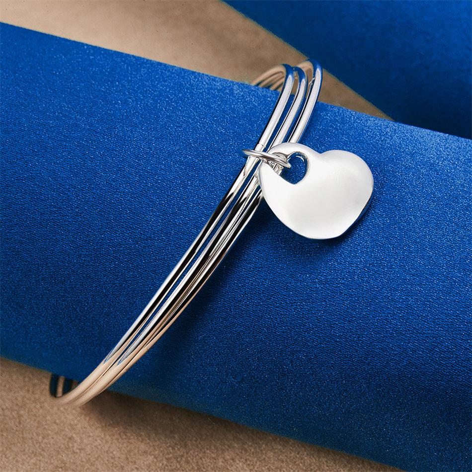 Charm 925 sterling silver shiny heart-shaped bracelet for women's fashion parties, wedding jewelry accessories