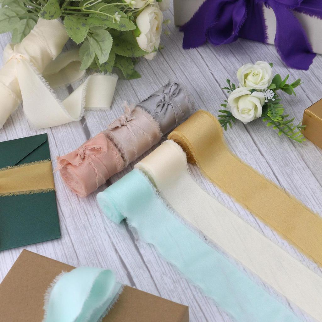 Hand-Tied Satin Chiffon Ribbon – Frayed Edge Silk Fabric for Gift Decoration