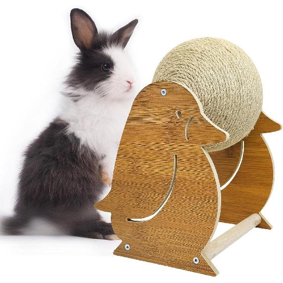 Fhiny Rabbit Scratch Toy, Natural Sisal Rabbit Scratching Ball Cute Sisal Rope Bunny Claw Scratcher Rotating Ball Interactive Toys Nail Scratching