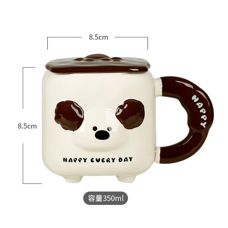 2024 Niedlicher Welpenbecher mit Deckel Niedliche Keramik-Wassertasse Hoher Wert Mädchen Büro Kaffeetasse Zuhause
