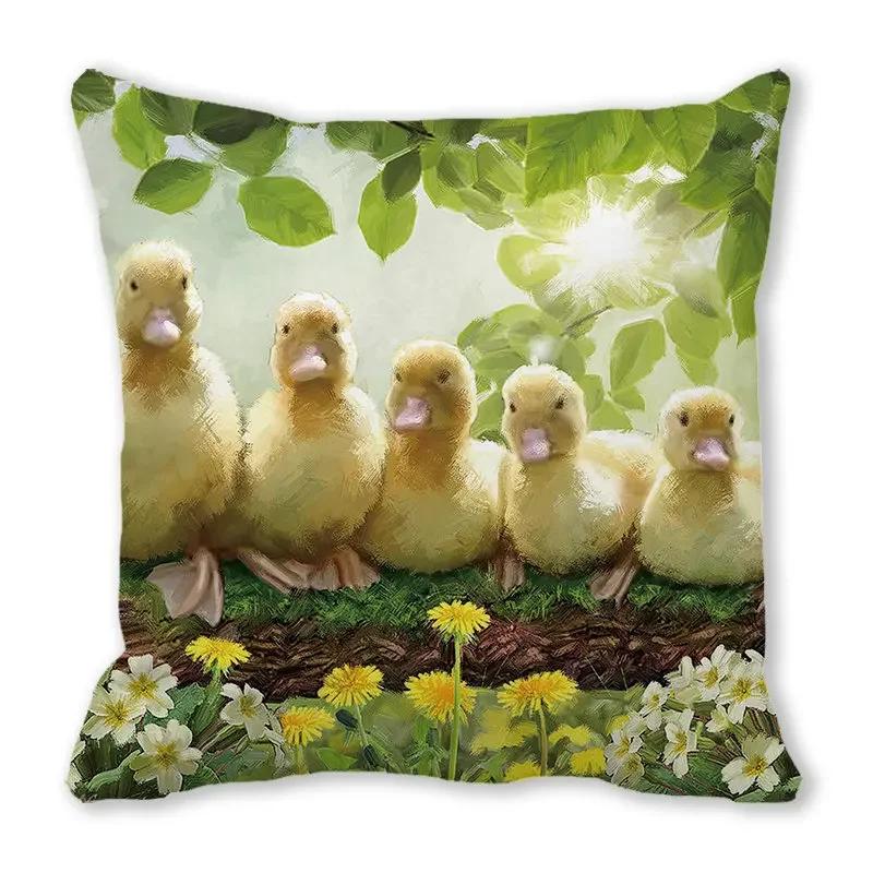 Home Decor Spring/Summer Pillowcase Animal Cat Dog Duck Sheep Print Cushion Cover Sofa Polyester  Funda De Almohada
