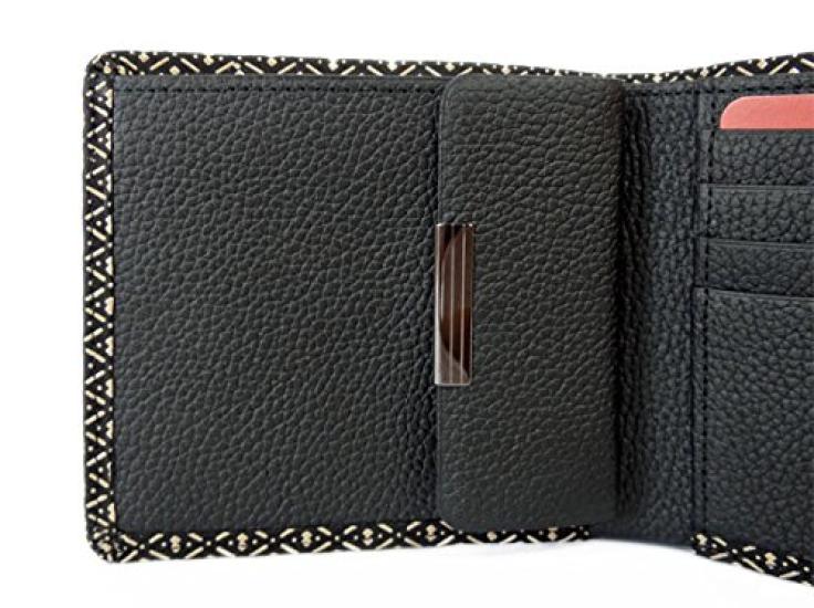 [Inden-ya] Inden Bifold Wallet 2003 Bill Compartment C Black Deerskin with White Lacquer Gourd Pattern