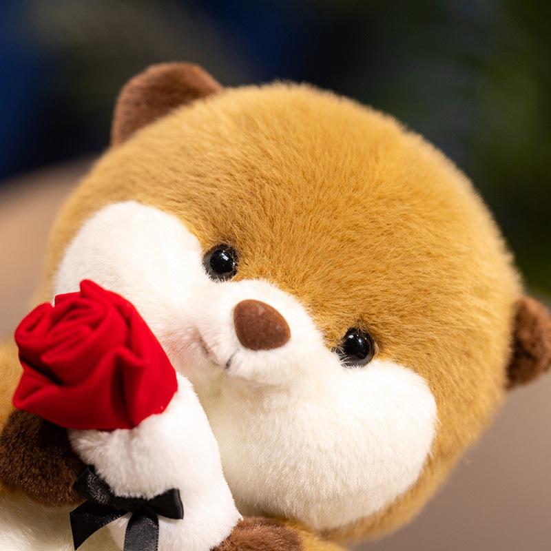 Valentine'S Day Confession Chubby Capybara Hugs Rose Guinea Pig Plush Doll Gives Girlfriend Holiday Gift Pillow Doll