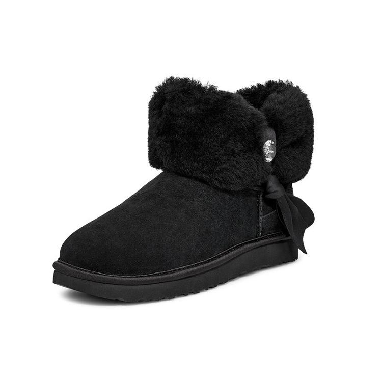 UGG Cinched Fur Mini Snow Boots Black Women's 1106909-BLK