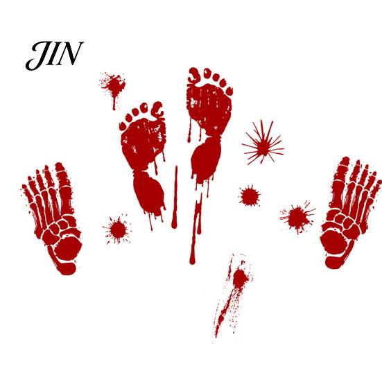 PVC Wall Decal Halloween Blood Handprints/Footprints Stickers, Removable Decals, Spooky Waterproof Damage-free Window DIY Decoration for Living
