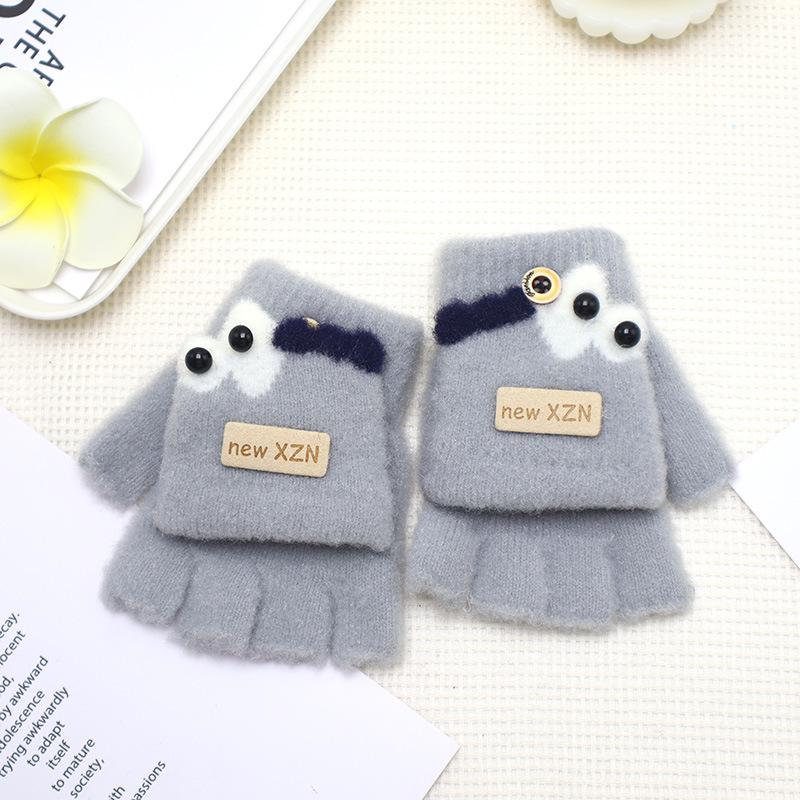 Cartoon Flip-Top Half-Finger Baby Gloves - Thick, Warm, Cold-Resistant for Boys & Girls
