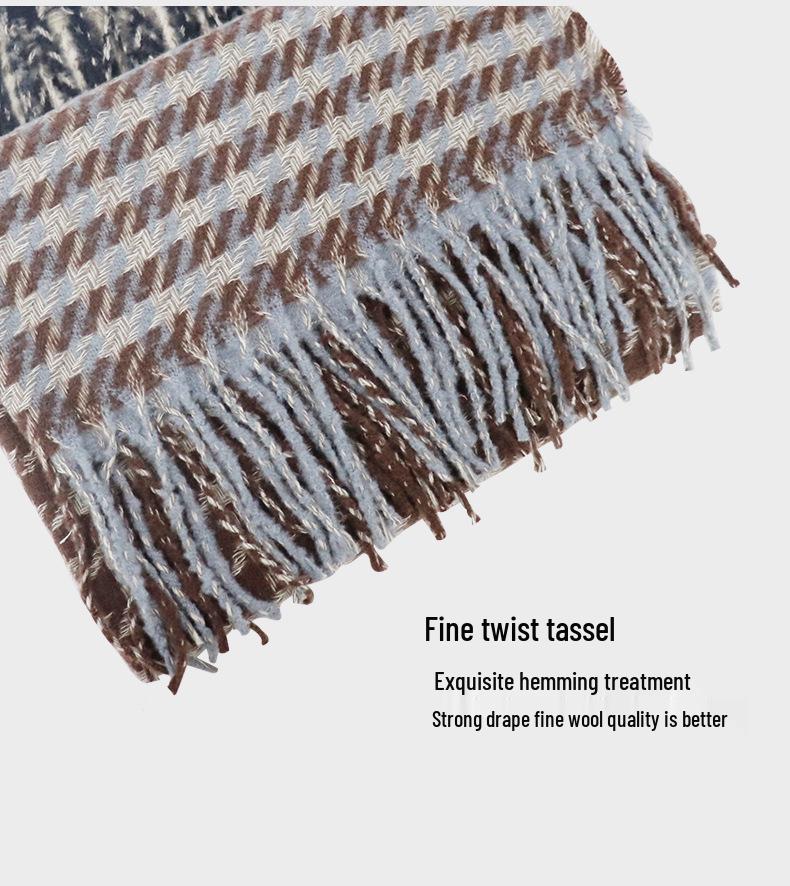 Women's Houndstooth Winter Scarf 2025 - Double-Sided Plaid Tassel Shawl, Thick, Warm, Fashionable Neck Warmer
