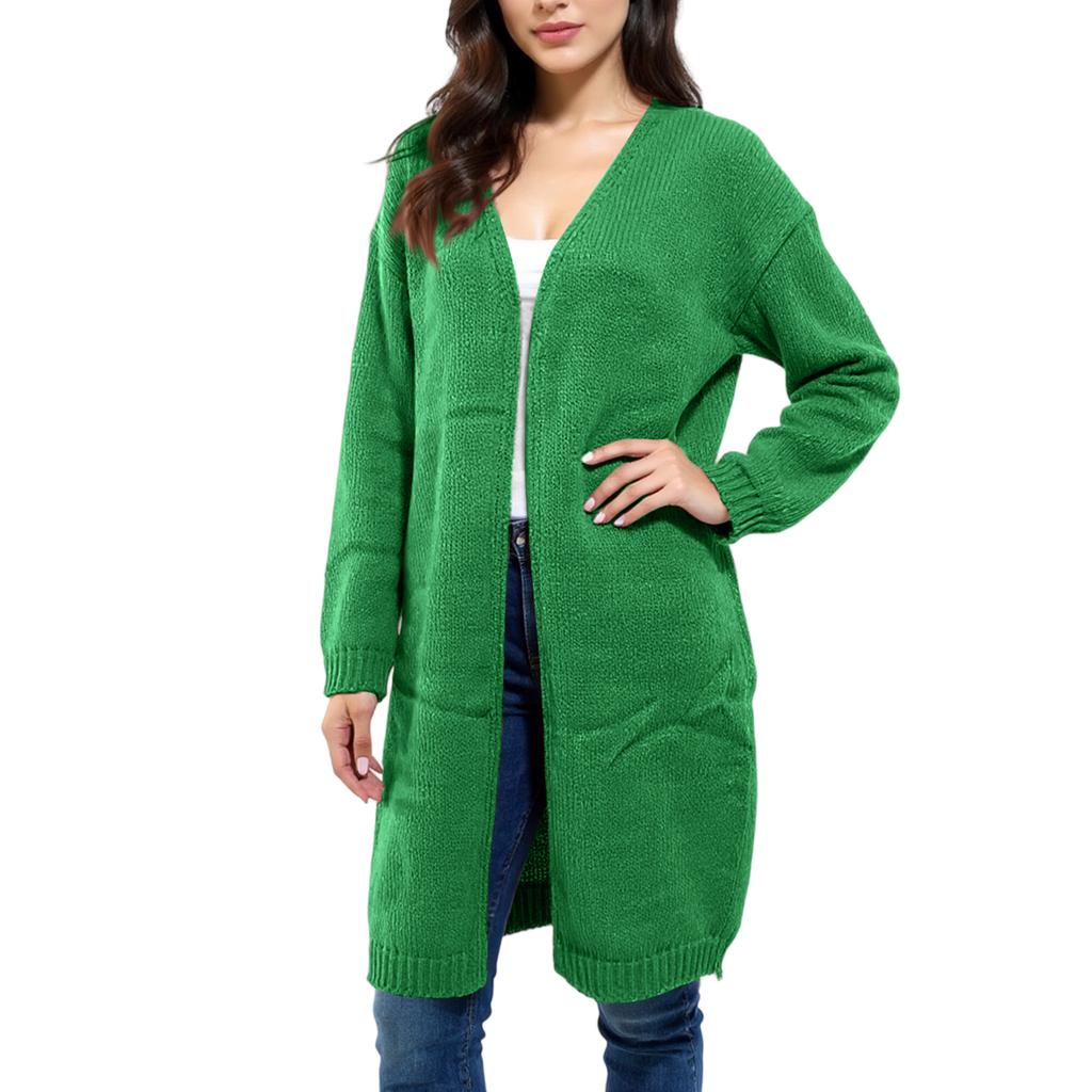 Women's Casual Mid-length Knitted Sweater Solid Color Top Coat