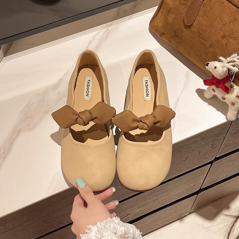 

Французские элегантные туфли Мэри Джейн на плоской подошве, женские, 2025 новая весна, с бантом, с мелким вырезом, удобная мягкая подошва, туфли-бини 40