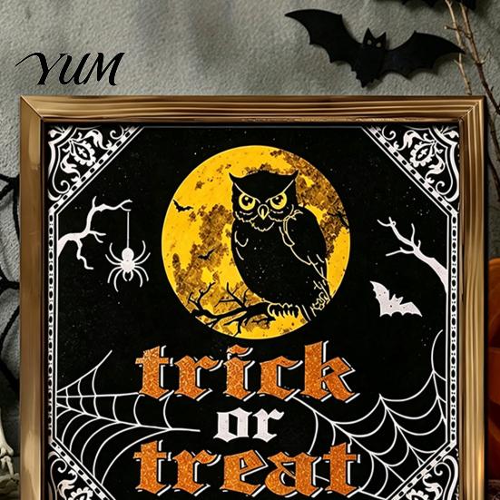 Decorative Wooden Photo Frames Halloween Framed Decor Sign, Happy Trick or Treat Printed Picture Frame, Gift for Home Witch Castle Owl Wall