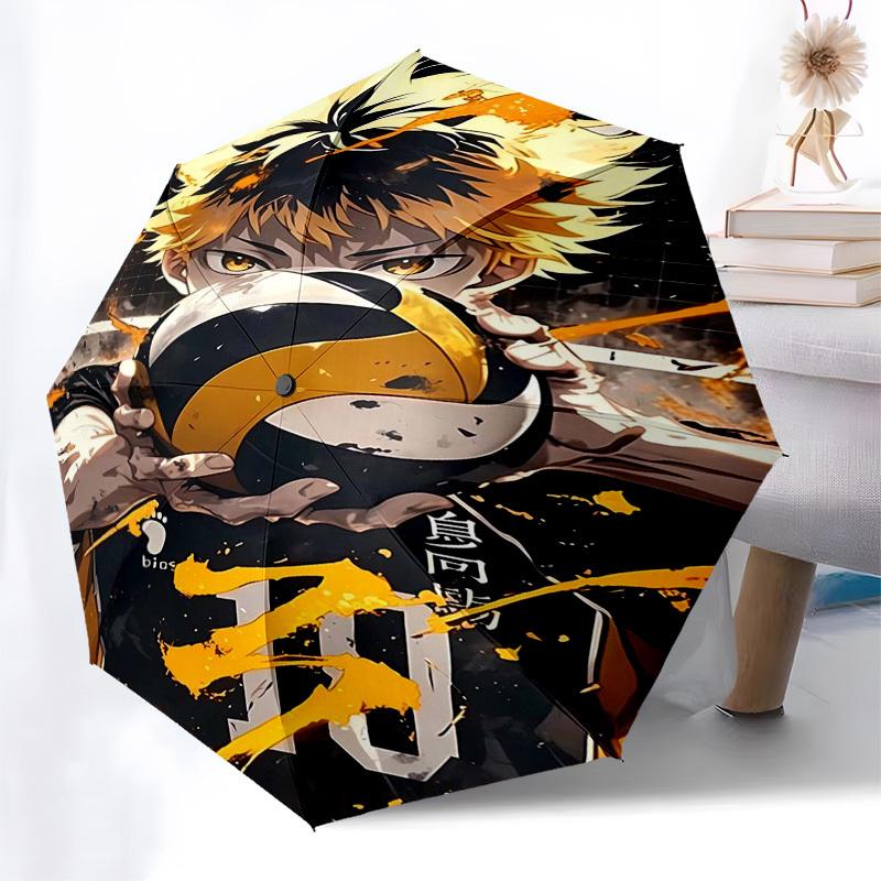Volleyball, Anime Themed Automatic Opening and Closing Umbrella, Compact Travel Umbrella, Lightweight and Portable, Suitable for Beach Commu