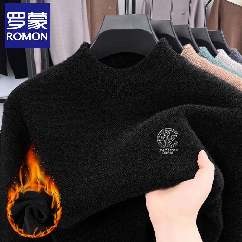 Luomeng Men's Fleece-Lined Semi-High Neck Pullover Sweater