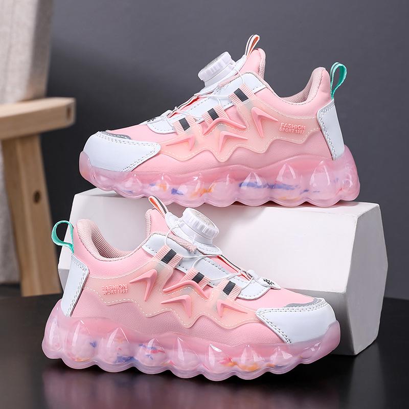 Mesh Sports Shoes with Rotating Buttons for Boys - Soft Sole Running and Basketball Shoes for Children