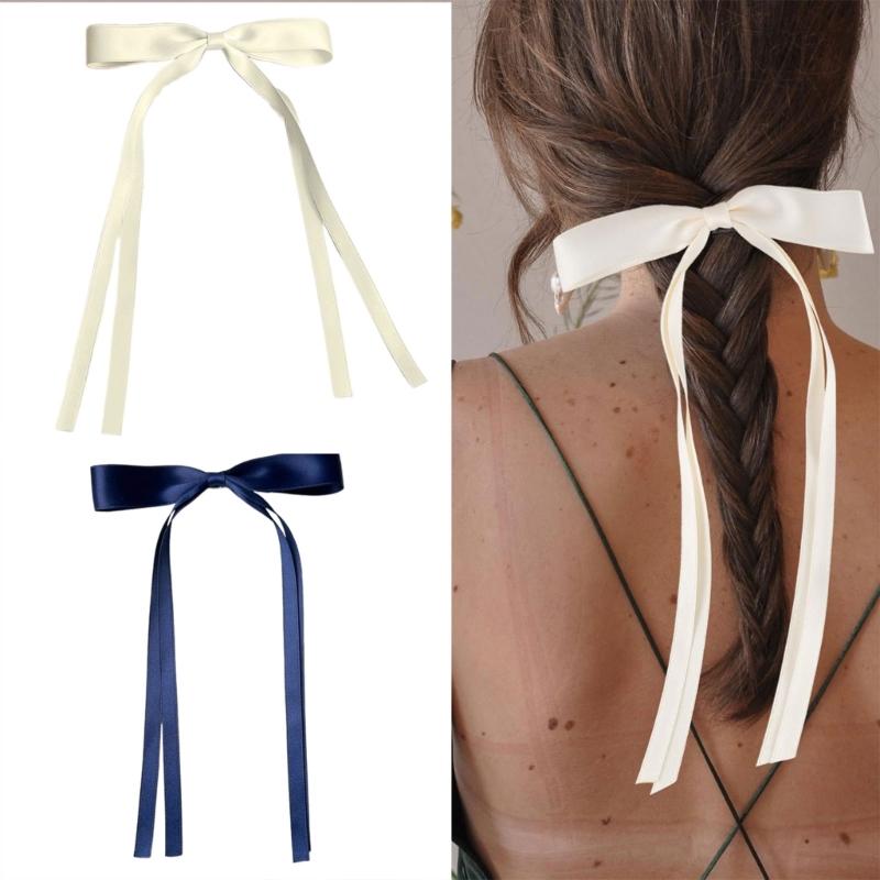10PCS Soft Polyester Hair Barrettes Double Ribbon Bows Design Nonslip Duckbills Clip For Daily Use And Sports