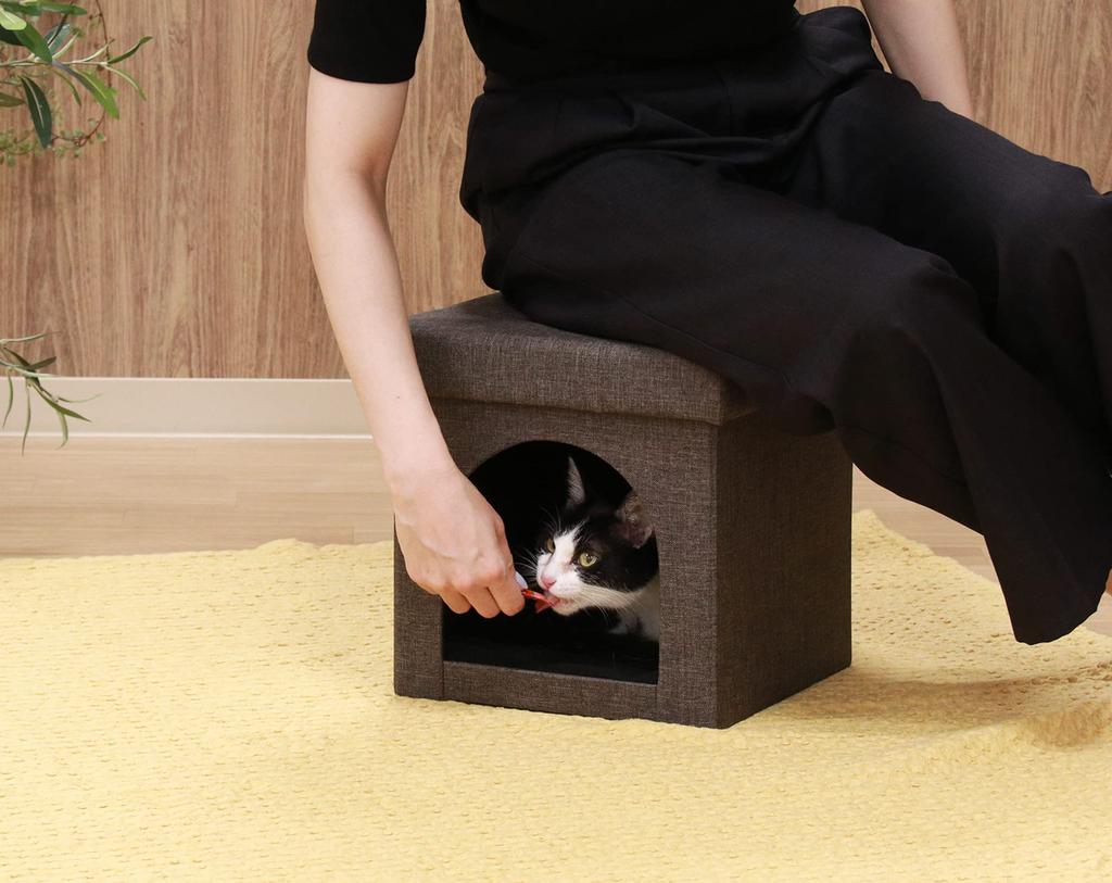 Fuji Boeki Pet House Storage Stool, 30cm Wide X 30cm Deep X 30cm High, Charcoal Fabric, Foldable, Mini 53702, Small