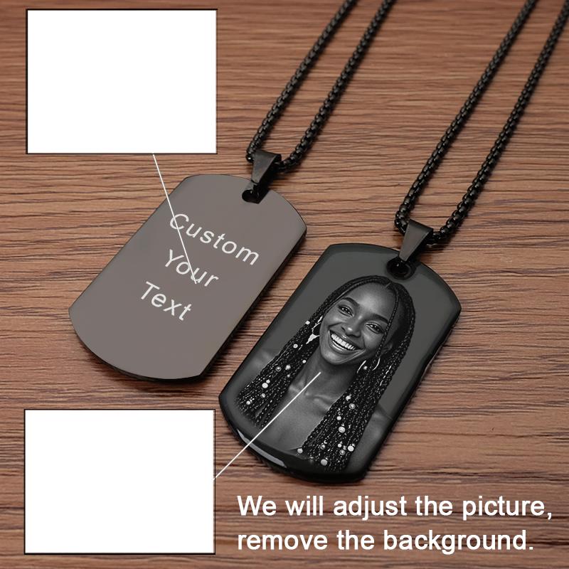 Pendentif Collier Personnalisé Photo et Message Porte-clés Plaque militaire, Collier Gravé avec Photo Cadeaux de Noël