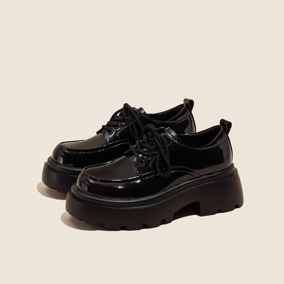 

Women Mid Heels Shoes Platform Autumn Designer Lace Up Loafers Fad Dress Luxury Brand Mujer Zapatillas 40 чёрный