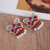 Cloth Red Velvet Bow Hairpin Pearl Tassel Hanfu Hair Clip Sweet Lion Dance Hairpin  Girls