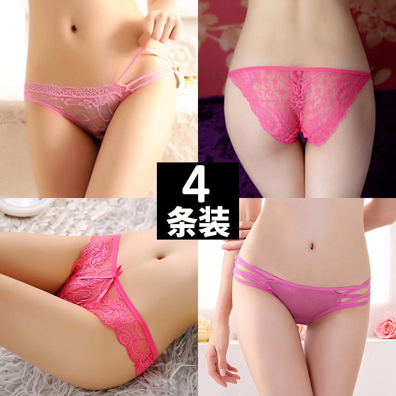 [Free Shipping] 4 Packs, Transparent Hot Sexy Underwear Women's Temptation Low-rise Lace Japanese Breathable Briefs
