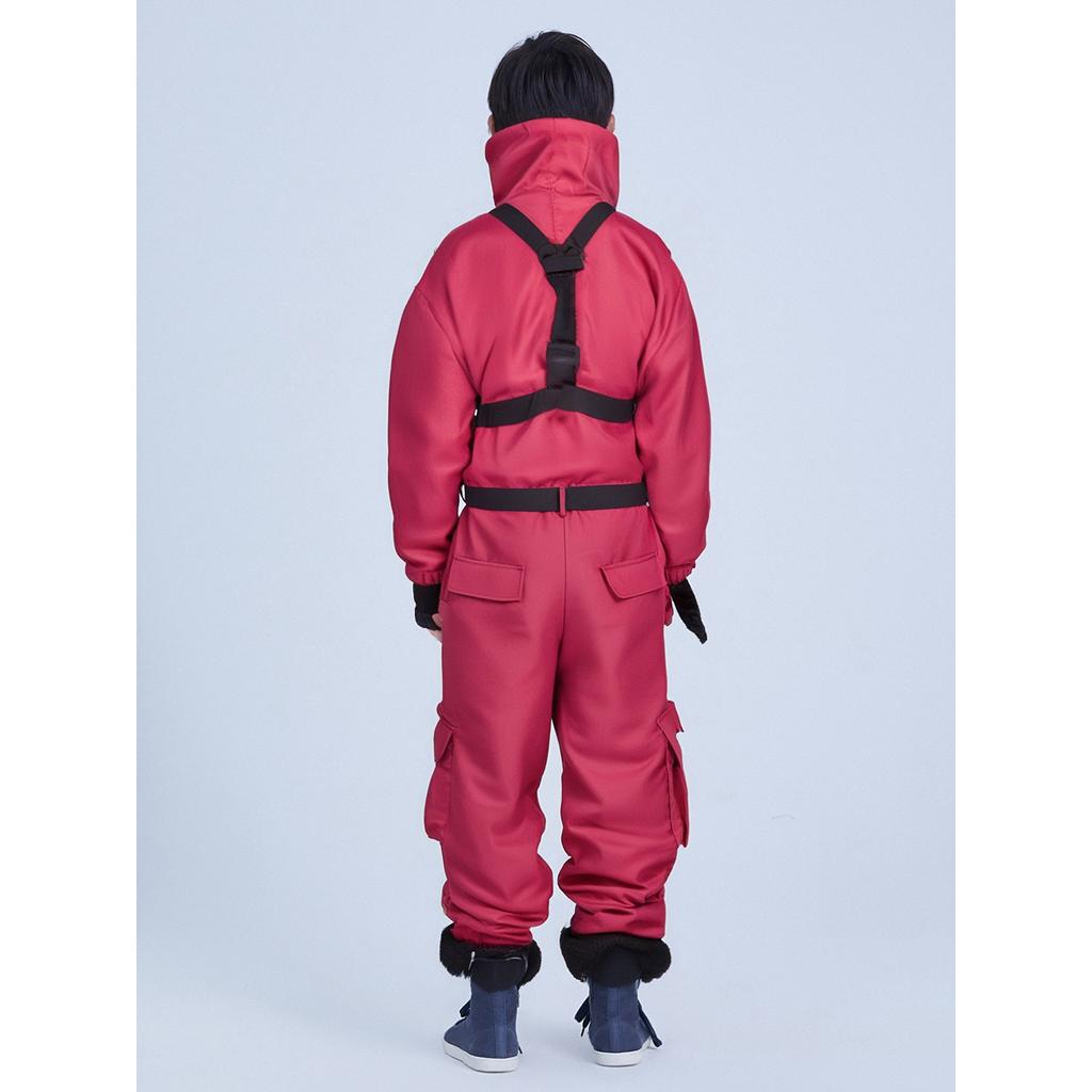 Children's Long Sleeved Solid Color Red Jumpsuit Cosplay Clothing