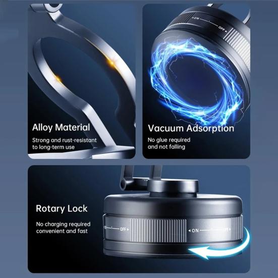 Magnetic Vacuum Car Phone Mount 360 Degrees Rotatable with Strong Suction Air Vent Dashboard Holder for Navigation Universal Foldable Smartphone Stand