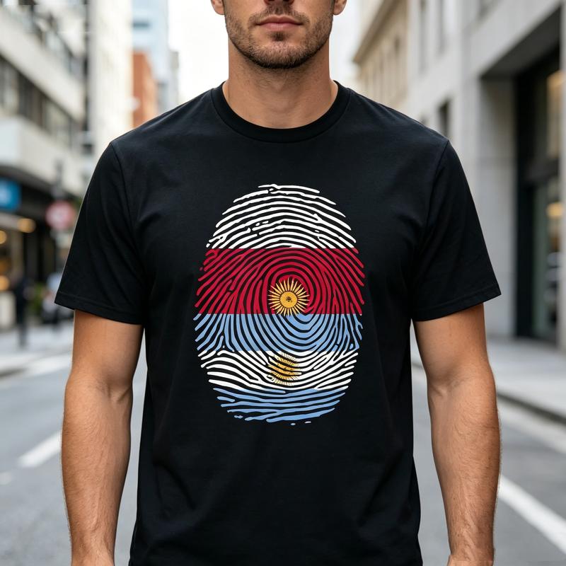 Vintage Argentina Flag Tee Fingerprint Patriotic Print Unisex Unisex Cotton Short Sleeve Trendy Streetwear Gift For Argentina Fans