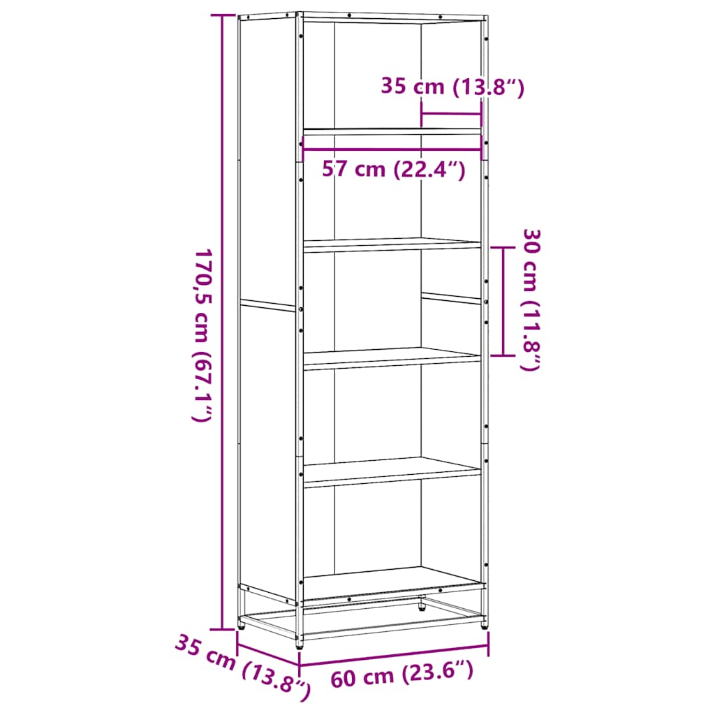 Bookshelf Smoked Oak 60 X 35 X 170.5 Cm Engineered Wood