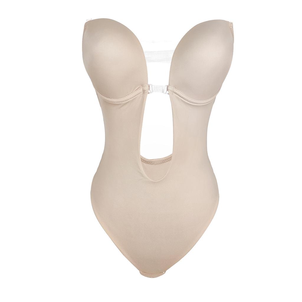 Damen Figurbetonter, tiefer V-Ausschnitt, rückenfrei, Bauchkontrolle, Shapewear, unsichtbare Schultergurte, Abendkleid-BH-Bodysuit