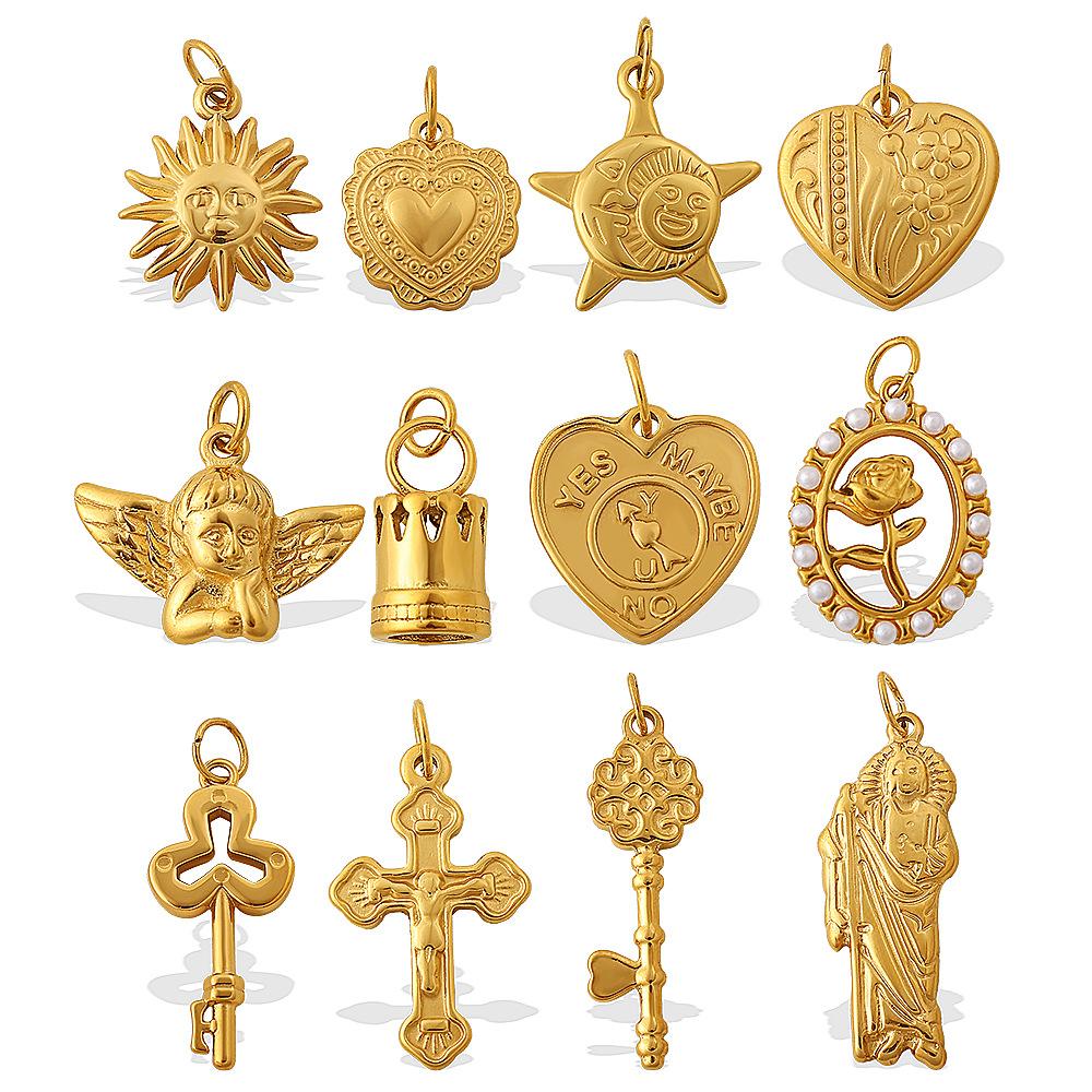 Ocean Wind Retro Diy Key Love Pendant Stainless Steel Gold-Plated Various Style Accessories