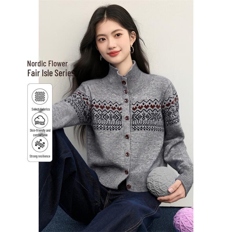 XinFeiyu Fair Isle Jacquard Knit Sweater One Size