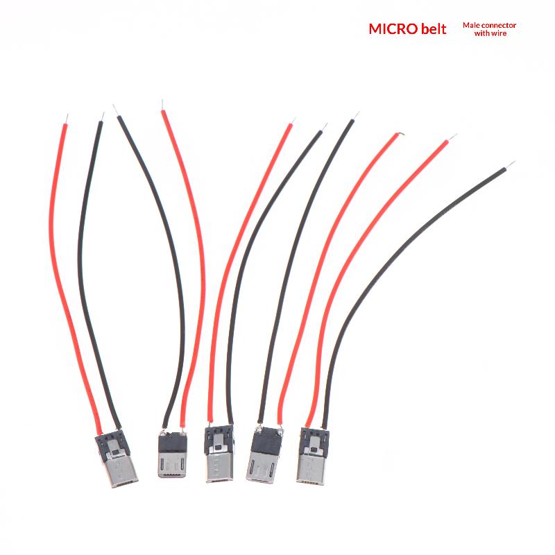5 stk. 2-pins Mikro USB Type C Han/Hun Stik Loddetråd Lige Stik Til Mobiltelefon Opladningsport Stik