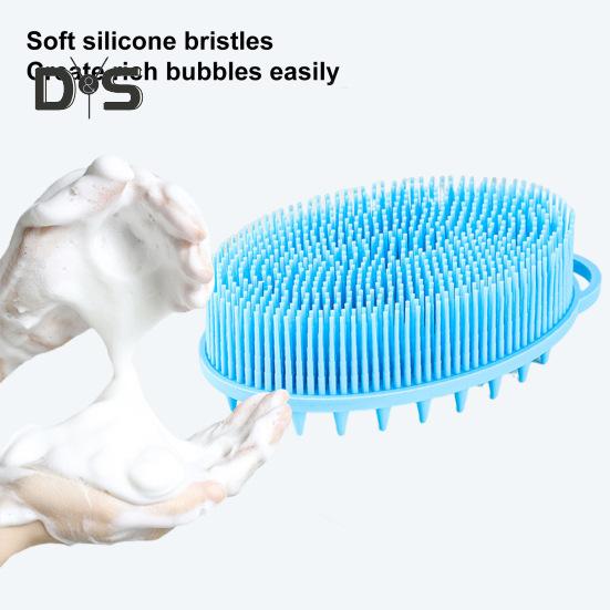 Bath Brush 2 in 1 Design Massage Cleansing Brush for Body And Head Silicone Body Exfoliating Scrubber with Anti-Slip Handle
