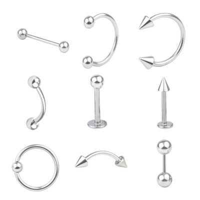 9Pcs Surgical Steel Tongue Pin Nipple Ring Eyebrow Lip Nail Body Piercing Jewelry Set (Steel)