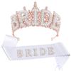 New Crystal Pearl Bride Crown & Headdress for Bachelorette Party with "BRIDE" Sash