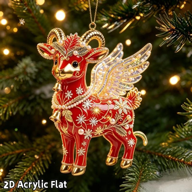 Ornament Agățat Capră Strălucitoare Model Plat Acrilic 2D Pandantiv Animal Farmec Oglindă Retrovizoare Mașină Ornament Brad de Crăciun