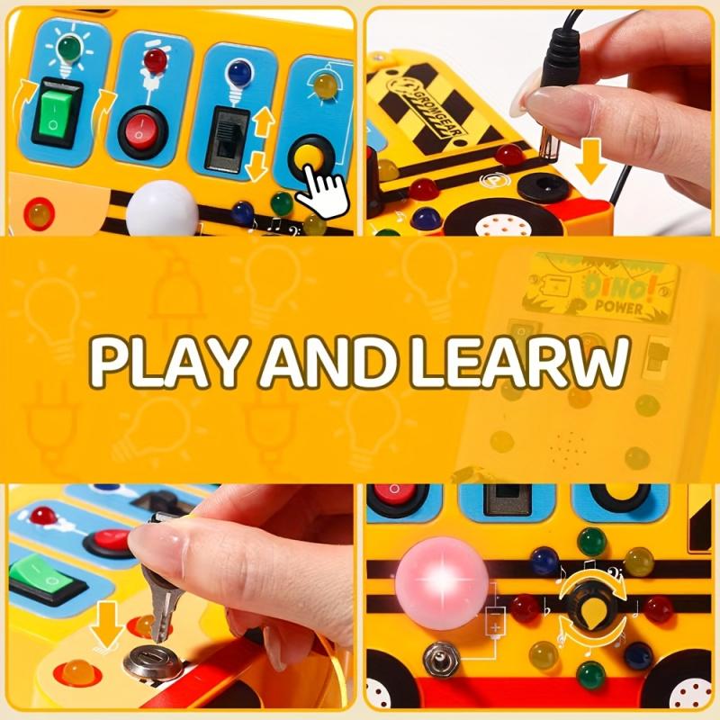 Non-Toxic Interactive School Bus Learning Toy With Lights Switches And Realistic Engine Sounds Sensory Play For Children 18 Months And Up
