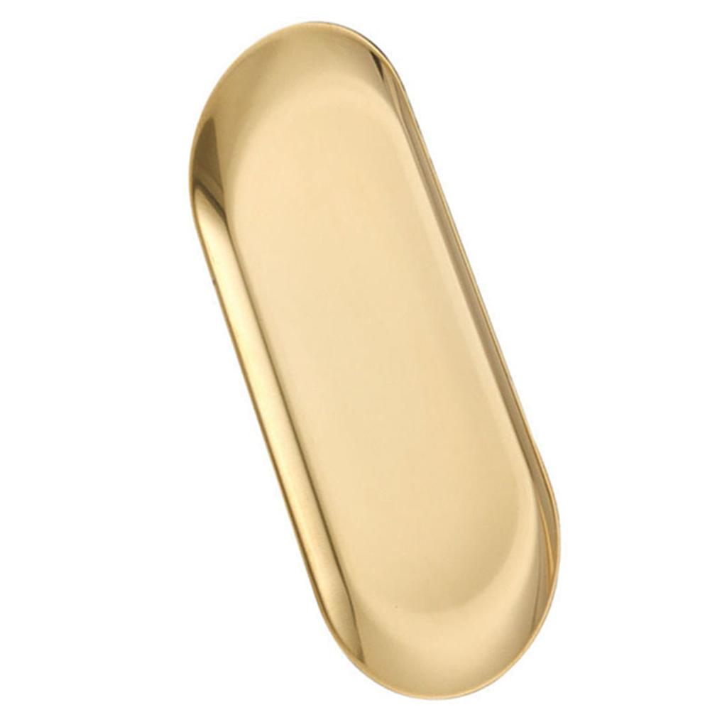 Stainless Steel Oval Tray Prevent Slip Flat Bottom Thickened Decorative Gold Storage Tray for