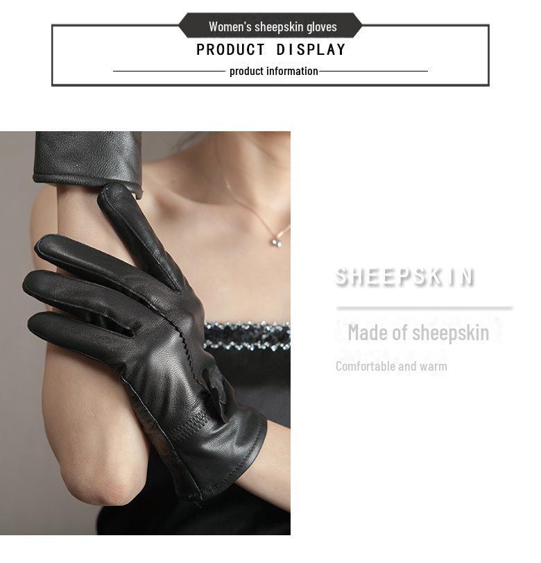 Women's Winter Bow Leather Gloves: Thick Velvet, Windproof, Waterproof, Warm Cycling Gloves