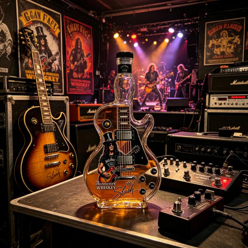 Slash Guitar Shaped Whiskey Decanter, Guns N' Roses Themed Liquor Bottle, Tennessee Whiskey Collectible Barware for Rock Fans