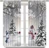Merry Christmas Winter Snowman Curtain Xmas Tree Snowflake Holiday Curtains Bedroom Living Room Bathroom Red Polyester Sitting Window Treatment