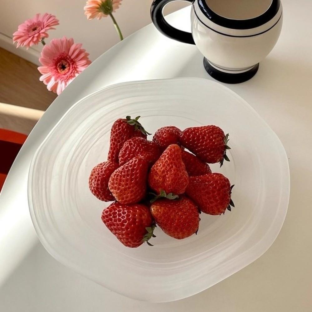 Irregular Straw Hat Glass Plate Frosted Texture Dessert Plate Trendy Glass Tray Holiday Parties
