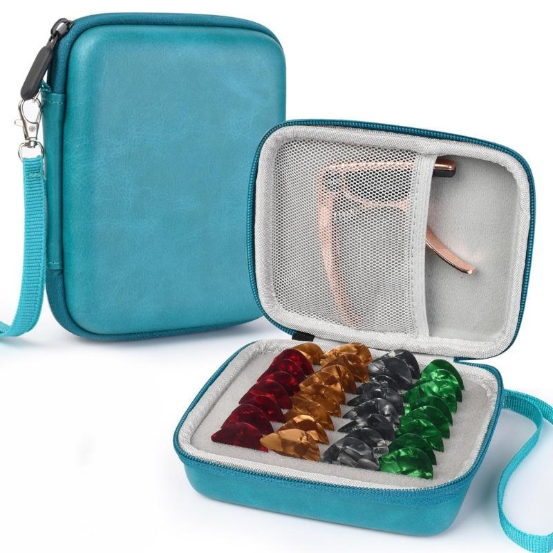 Guitar Pick Holder Case Guitar Accessory Storage Pouch with 15Free Guitar Picks Portable Zipper Guitar Picks Storage Box