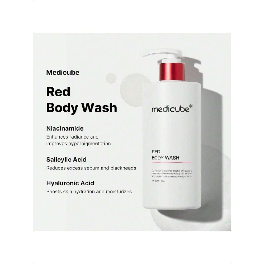 Medicube Rotes Akne-Körperwaschgel 400g Niedrig-pH-Wert Und Feuchtigkeitsspendender Reiniger Mit Salicylsäure, Milchsäure, Niacinamid Und Hyaluronsäure Geeignet