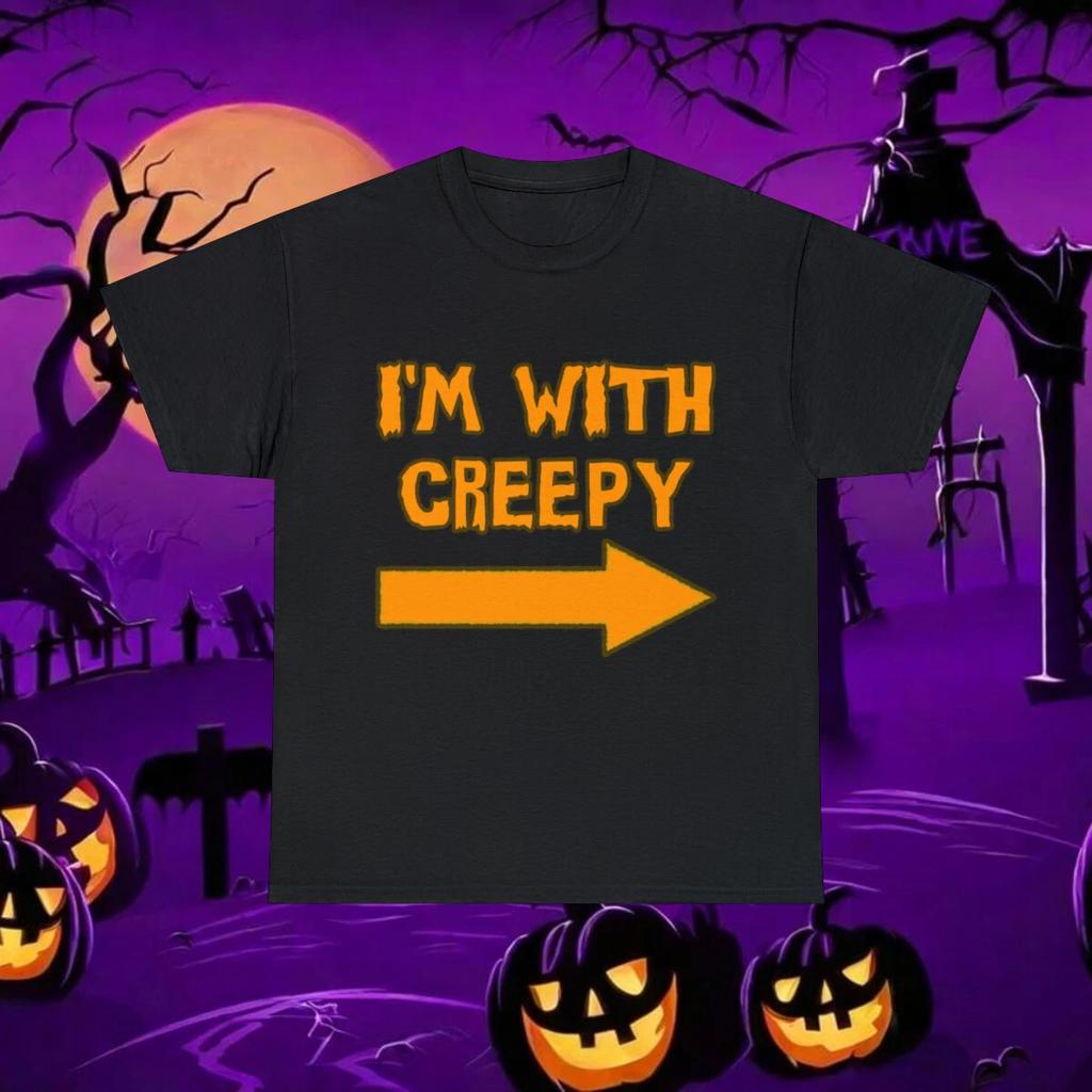 I'm With Creepy Funny Halloween Graphic Tee Shirt, S-5XL