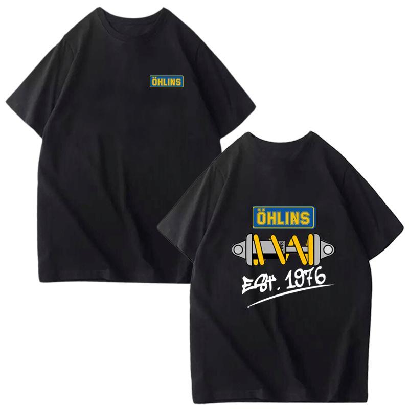 Ohlins Stoßdämpfer Muster Auto Modifikation Fahrzeugzubehör Herren und Damen Kurzarm Reine Baumwolle T-Shirts